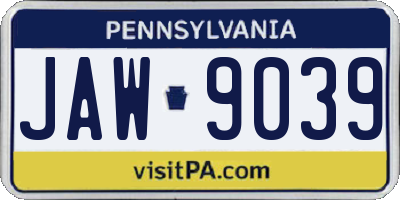 PA license plate JAW9039