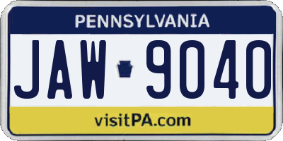 PA license plate JAW9040