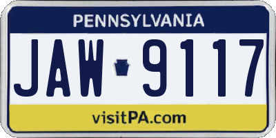 PA license plate JAW9117
