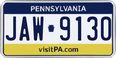 PA license plate JAW9130