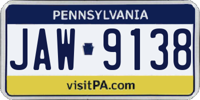 PA license plate JAW9138