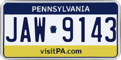 PA license plate JAW9143