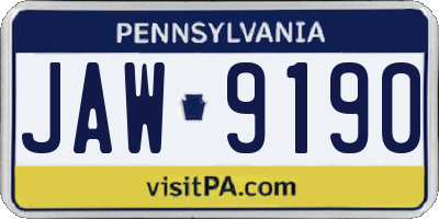 PA license plate JAW9190