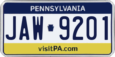 PA license plate JAW9201