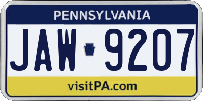 PA license plate JAW9207