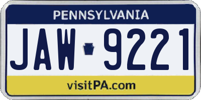 PA license plate JAW9221