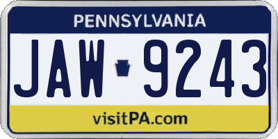 PA license plate JAW9243