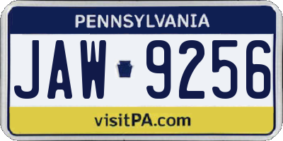 PA license plate JAW9256