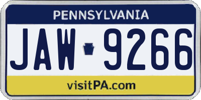 PA license plate JAW9266