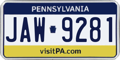 PA license plate JAW9281