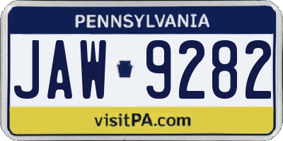 PA license plate JAW9282
