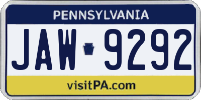 PA license plate JAW9292