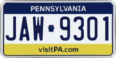 PA license plate JAW9301