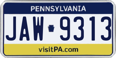 PA license plate JAW9313