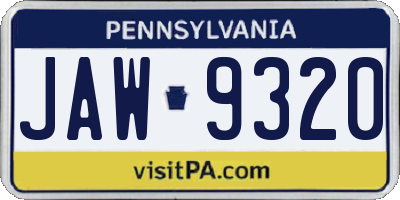 PA license plate JAW9320