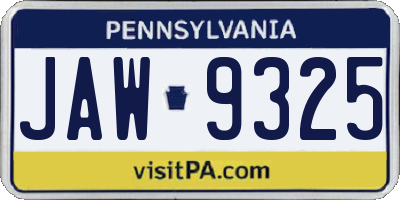 PA license plate JAW9325