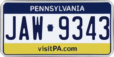 PA license plate JAW9343