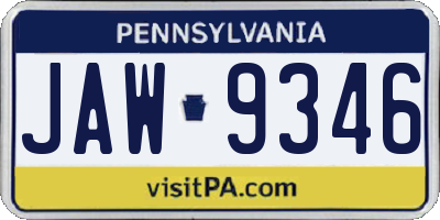 PA license plate JAW9346