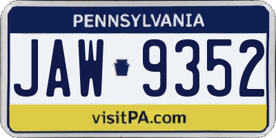 PA license plate JAW9352
