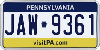 PA license plate JAW9361