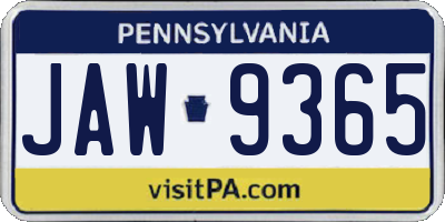 PA license plate JAW9365