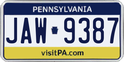PA license plate JAW9387
