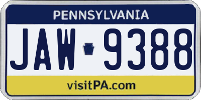 PA license plate JAW9388