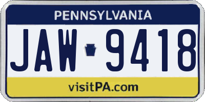 PA license plate JAW9418