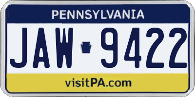 PA license plate JAW9422