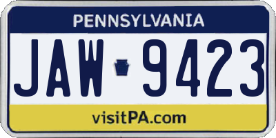 PA license plate JAW9423