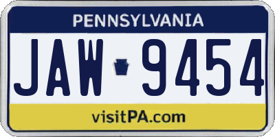 PA license plate JAW9454