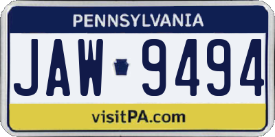 PA license plate JAW9494
