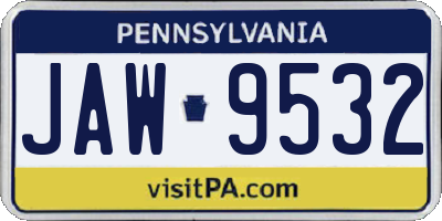 PA license plate JAW9532