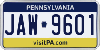 PA license plate JAW9601
