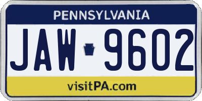 PA license plate JAW9602