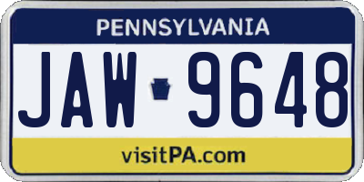 PA license plate JAW9648