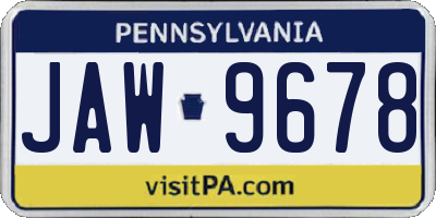PA license plate JAW9678
