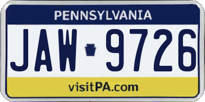 PA license plate JAW9726