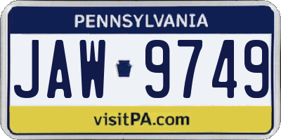 PA license plate JAW9749