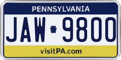 PA license plate JAW9800