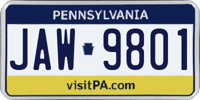 PA license plate JAW9801