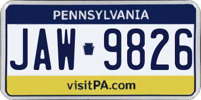 PA license plate JAW9826