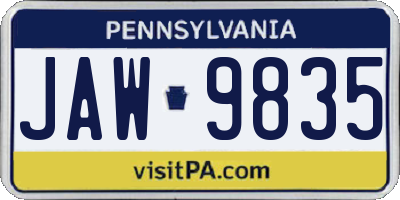 PA license plate JAW9835