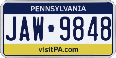 PA license plate JAW9848