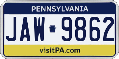PA license plate JAW9862