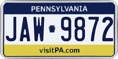 PA license plate JAW9872