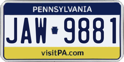 PA license plate JAW9881