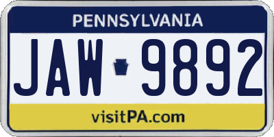 PA license plate JAW9892