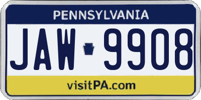 PA license plate JAW9908