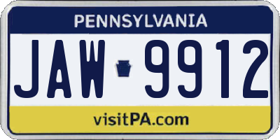 PA license plate JAW9912